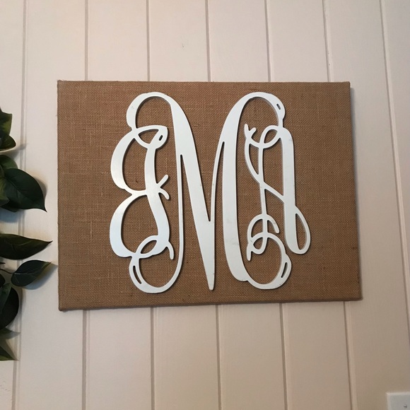 JMA White Wooden Script Monogram on Burlap Canvas
Initials JMA or JAM Monogram - Picture 2 of 9
